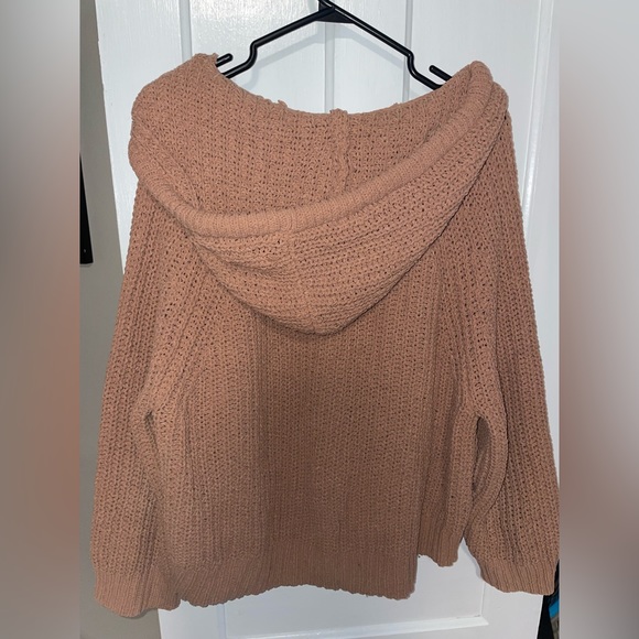 Aerie Chenille Oversized Crop Hooded Knit Sweater Size M in Camel - Picture 5 of 5